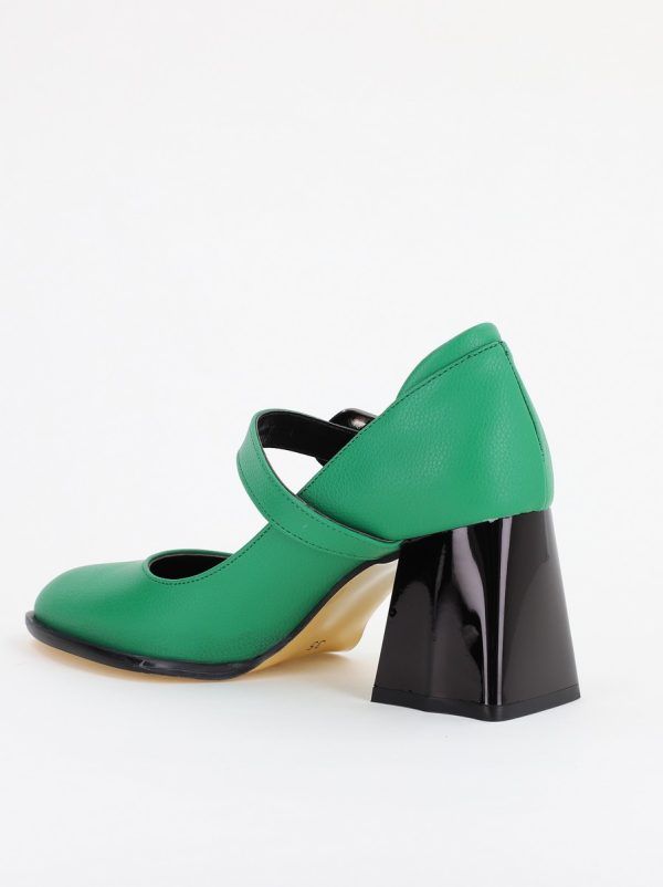 Pantofi Dama cu Toc Gros din Piele Ecologica Verde (BS683AY2401579) 122