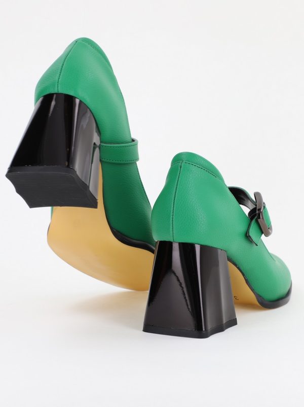 Pantofi Dama cu Toc Gros din Piele Ecologica Verde (BS683AY2401579) 123
