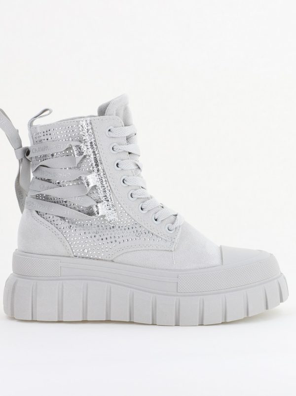 Pantofi damă sport casual înalti piele ecologică cu siret și fermoar Gri/Argintiu (BS337EV2401677) 124