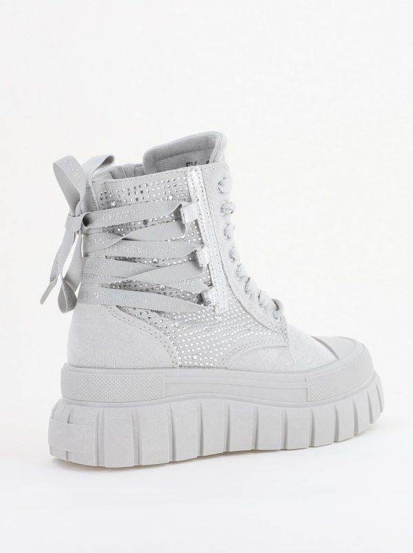 Pantofi damă sport casual înalti piele ecologică cu siret și fermoar Gri/Argintiu (BS337EV2401677) 125
