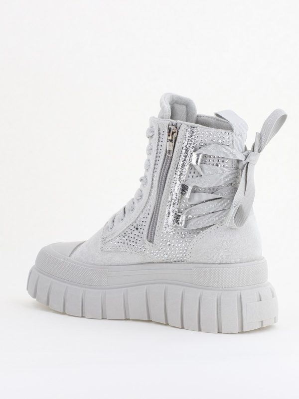 Pantofi damă sport casual înalti piele ecologică cu siret și fermoar Gri/Argintiu (BS337EV2401677) 126