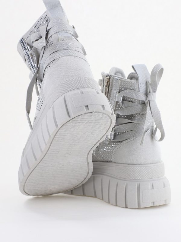 Pantofi damă sport casual înalti piele ecologică cu siret și fermoar Gri/Argintiu (BS337EV2401677) 120