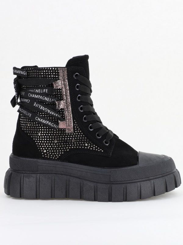 Pantofi damă sport casual înalti piele ecologică cu siret și fermoar Negru (BS337EV2401675) 124