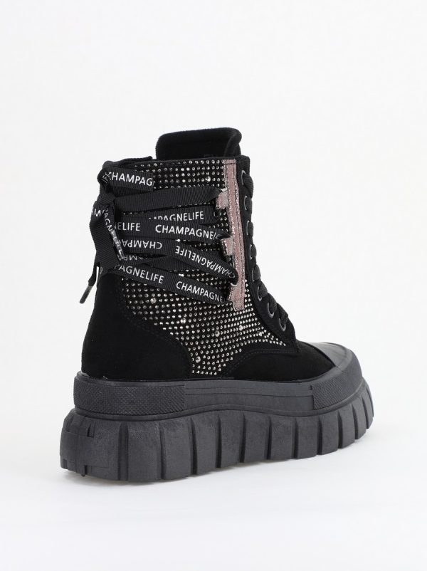 Pantofi damă sport casual înalti piele ecologică cu siret și fermoar Negru (BS337EV2401675) 125