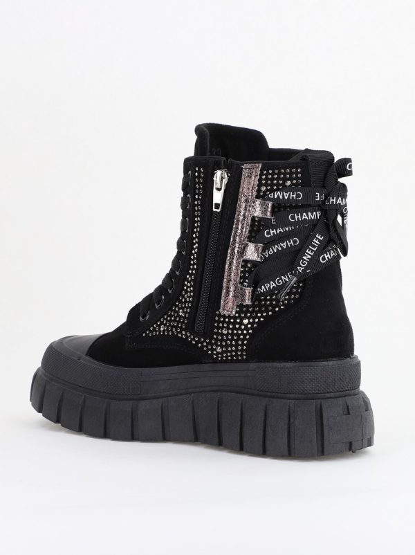 Pantofi damă sport casual înalti piele ecologică cu siret și fermoar Negru (BS337EV2401675) 126