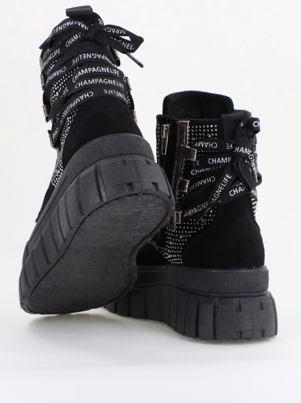 Pantofi damă sport casual înalti piele ecologică cu siret și fermoar Negru (BS337EV2401675) 120
