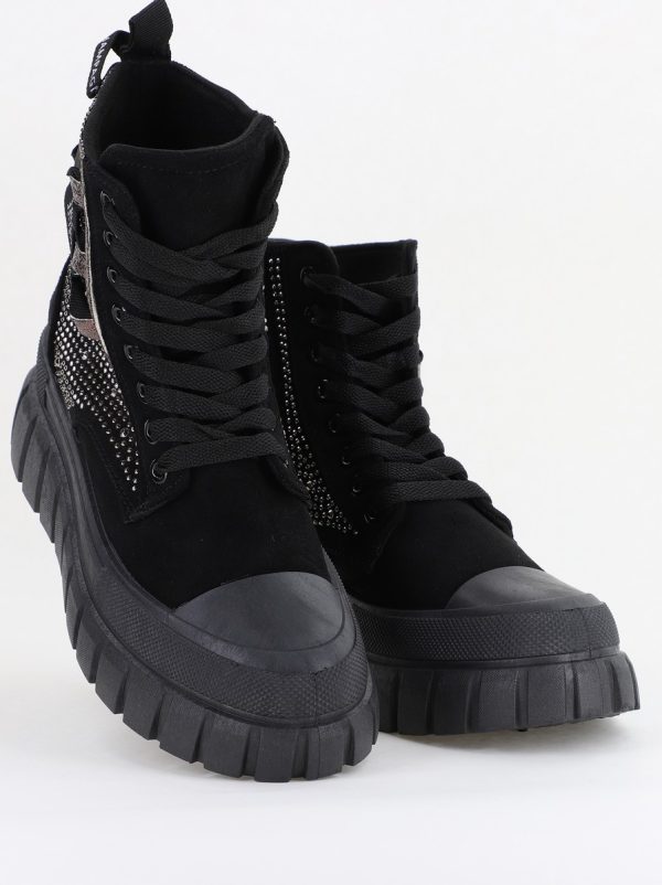 Pantofi damă sport casual înalti piele ecologică cu siret și fermoar Negru (BS337EV2401675) 122