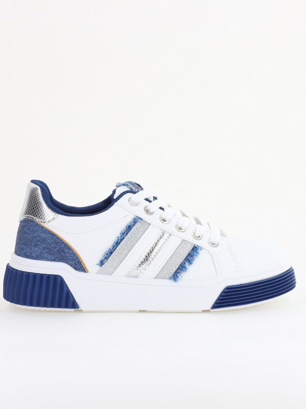 Pantofi damă sport casual piele ecologică Alb cu Bleumarin (BS322EV2401645) 124