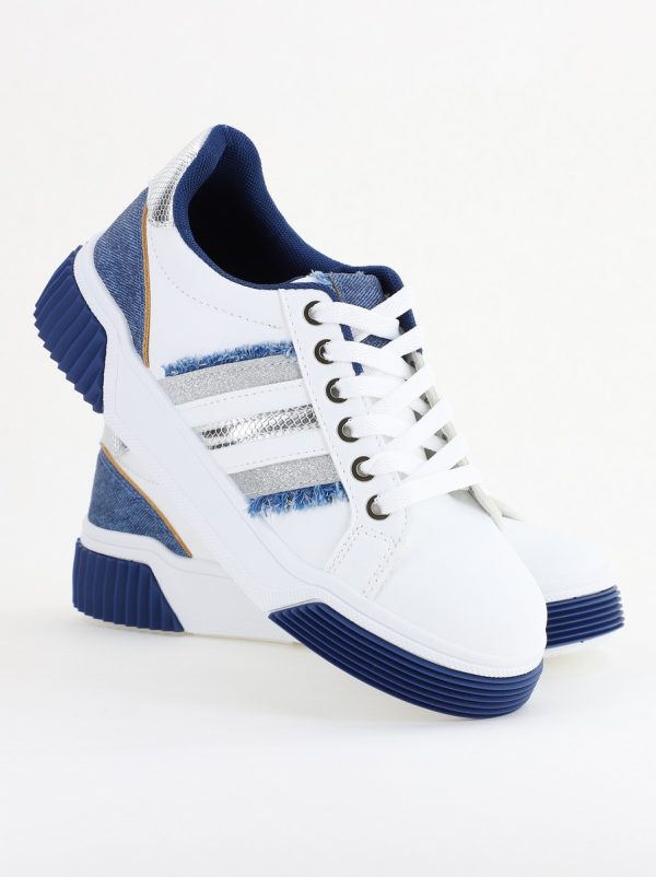 Pantofi damă sport casual piele ecologică Alb cu Bleumarin (BS322EV2401645) 122