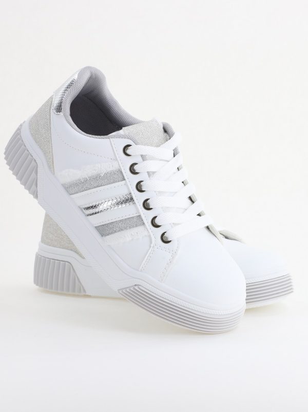 Pantofi damă sport casual piele ecologică Alb cu Gri (BS322EV2401646) 122