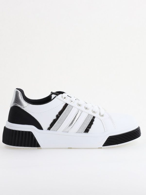 Pantofi damă sport casual piele ecologică Alb cu Negru (BS322EV2401647) 120