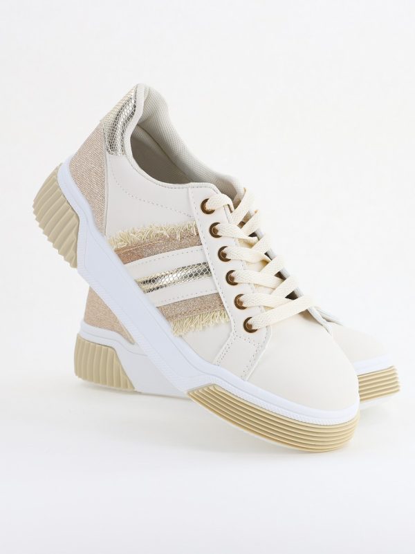 Pantofi damă sport casual piele ecologică Bej cu Alb (BS322EV2401649) 127