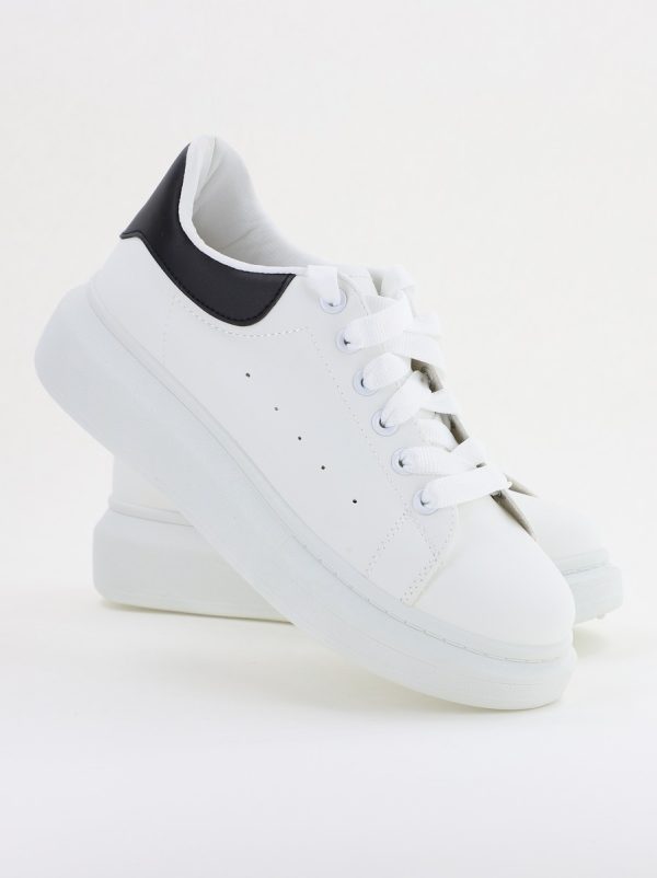 Pantofi damă sport casual piele ecologică Alb cu Negru (BS632BO2401629) 126