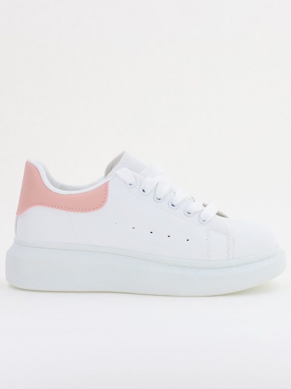 Pantofi damă sport casual piele ecologică Alb cu Roz (BS632BO2401627) 124