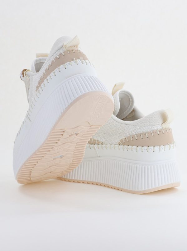 Pantofi damă sport piele ecologică si textil Alb Bej (BS288EV2401637) 126