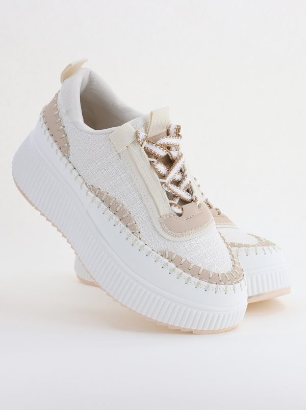 Pantofi damă sport piele ecologică si textil Alb Bej (BS288EV2401637) 127