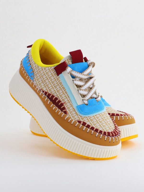 Pantofi damă sport piele ecologică si textil Maro cu Albastru (BS298EV2401620) 125