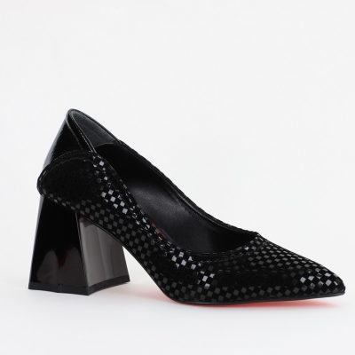 Pantofi Dama Toc Piele Ecologica negru carouri(BS2001D2401604)