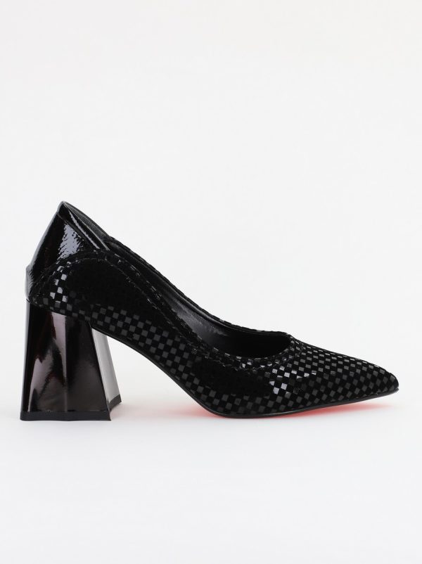 Pantofi Dama Toc Piele Ecologica negru carouri(BS2001D2401604) 122