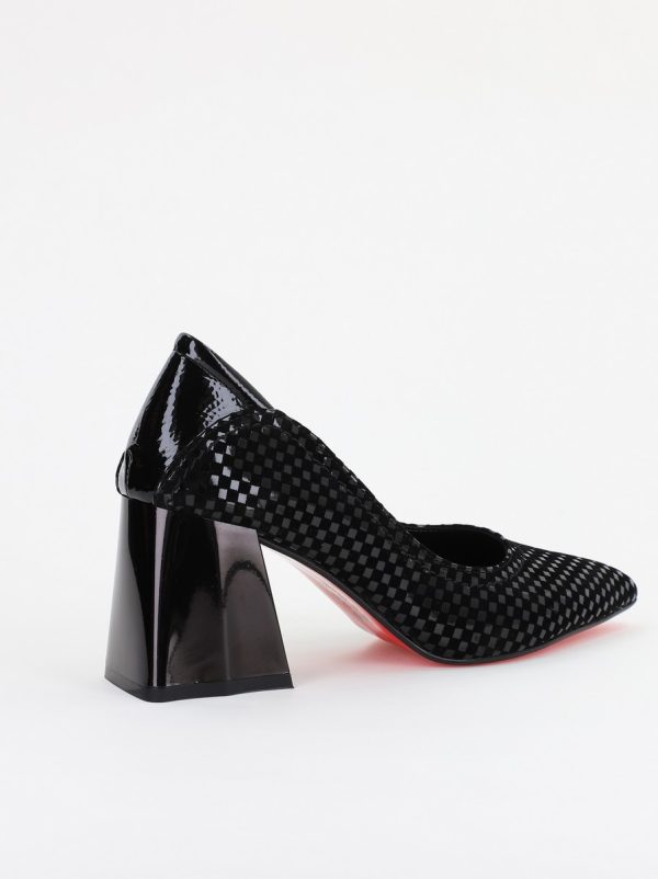 Pantofi Dama Toc Piele Ecologica negru carouri(BS2001D2401604) 124
