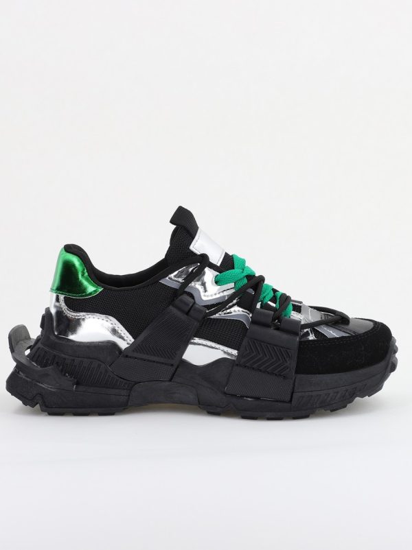 Pantofi sport damă cu elemente design reflectorizante Negru cu verde (BS302EV2401624) 124