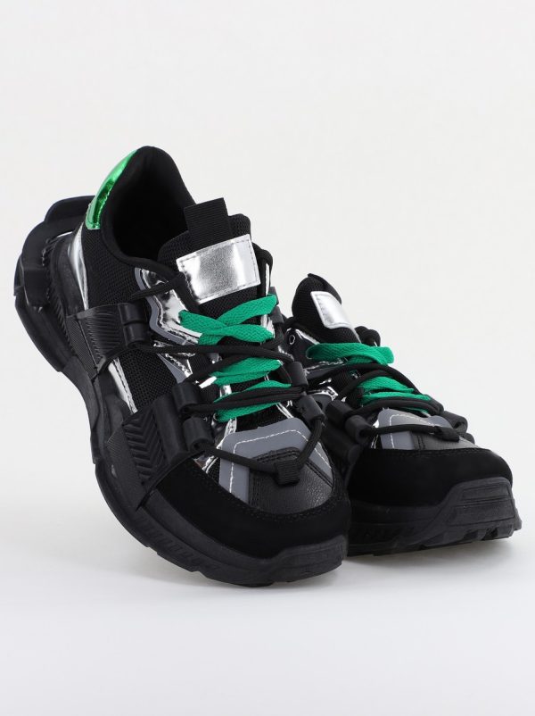 Pantofi sport damă cu elemente design reflectorizante Negru cu verde (BS302EV2401624) 122