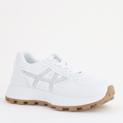 Pantofi sport damă piele ecologică și material textil Alb(BS308EV2401638)
