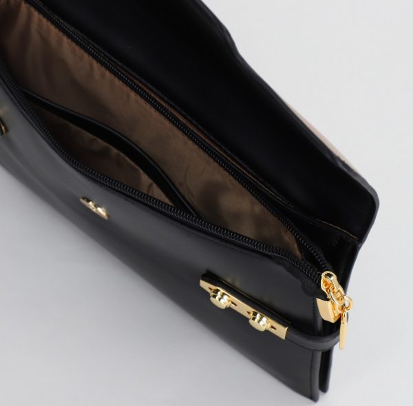 Poșetă Tip Plic Damă Casual Piele Ecologică cu Buzunare Bej/Negru - TomEva BS5386P2401014 127