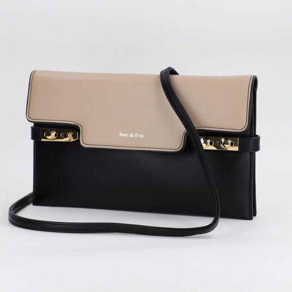 Poșetă Tip Plic Damă Casual Piele Ecologică cu Buzunare Bej/Negru - TomEva BS5386P2401014 120