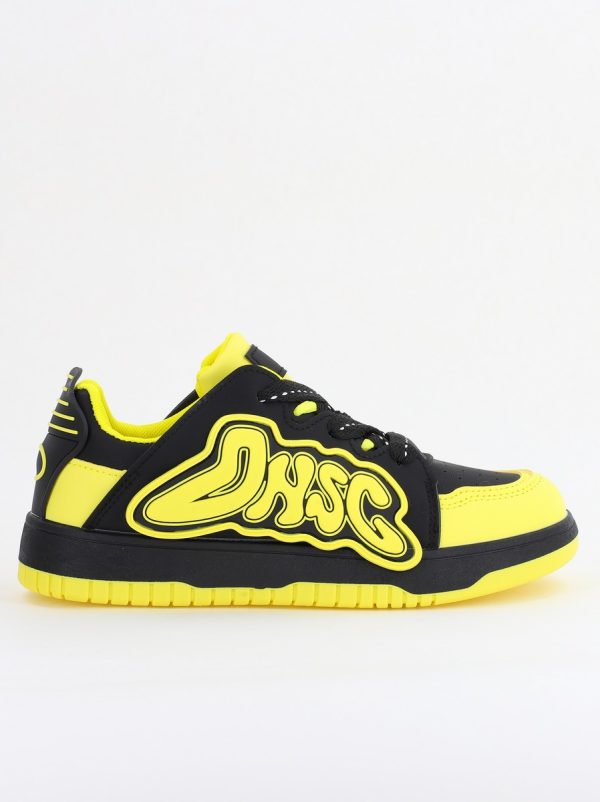 Sneakers damă sport piele ecologică Negru cu Verde lemon (BS296EV2401651) 124