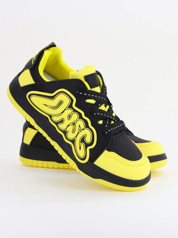 Sneakers damă sport piele ecologică Negru cu Verde lemon (BS296EV2401651) 122