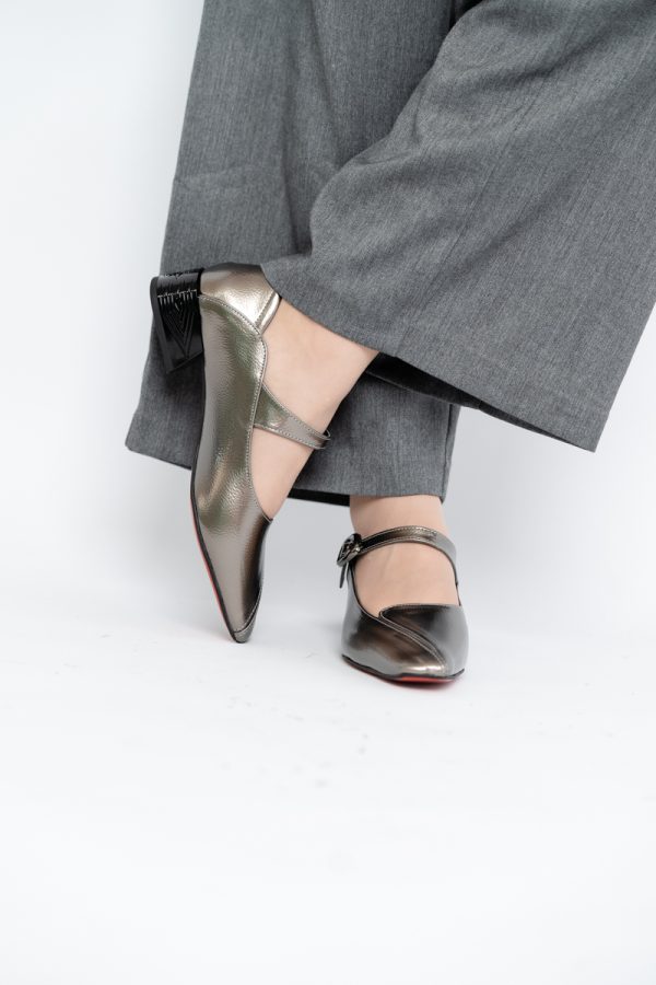 Pantofi Casual Damă cu Toc Jos din Piele Ecologică culoare Platina BS504D2410007 121