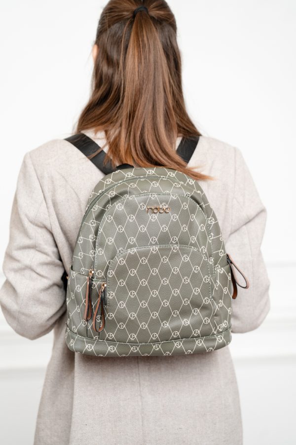Rucsac damă casual de mână din piele ecologică cu monogramă Verde Nobo NBAG-R0100-C008 123