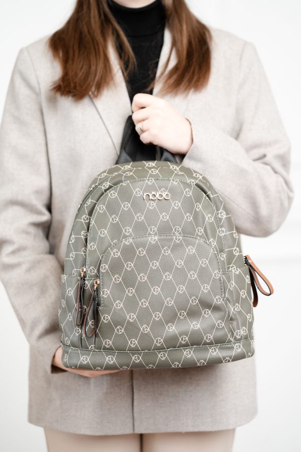 Rucsac damă casual de mână din piele ecologică cu monogramă Verde Nobo NBAG-R0100-C008 119