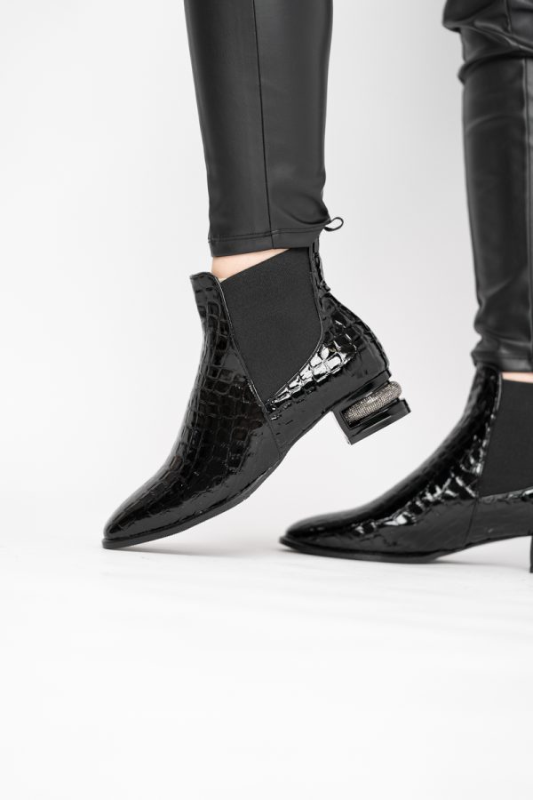 Botine damă din piele ecologică texturată Negre BS151BT2410029 119