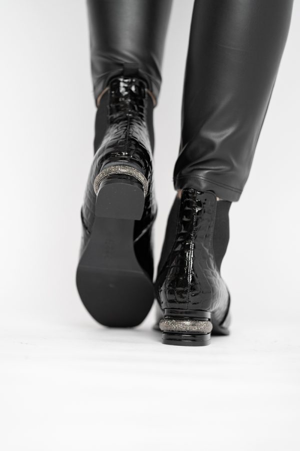 Botine damă din piele ecologică texturată Negre BS151BT2410029 123