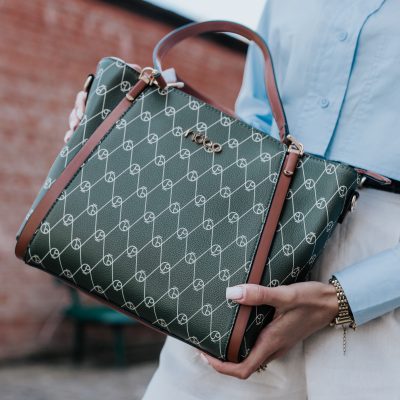 Geantă damă casual de mână din piele ecologică cu monogramă Verde Nobo NBAG-R0090-C008