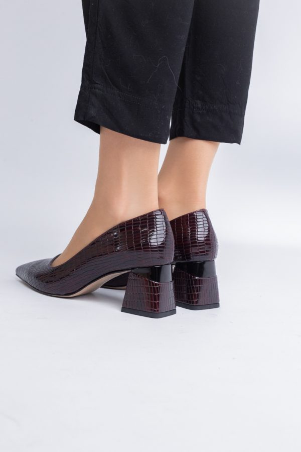 Pantofi Damă cu Toc Gros din Piele Ecologică texturată Vișiniu (BS51AY2402704) 123