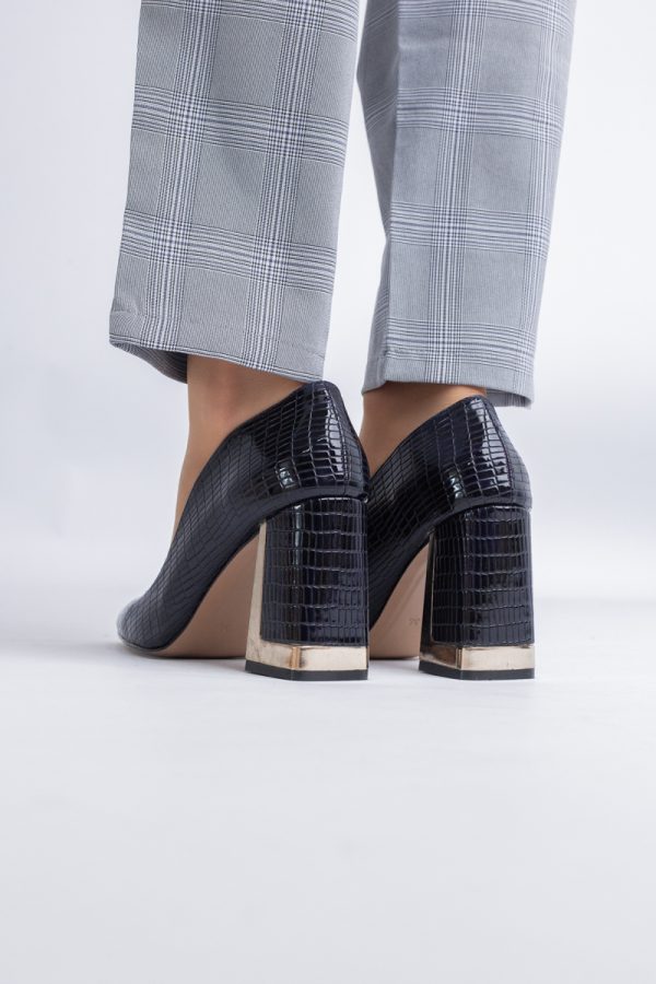 Pantofi Damă cu Toc Gros din Piele Ecologică texturată bleumarin BS20AY2402728 121