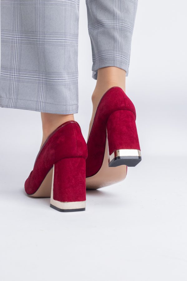 Pantofi Damă cu Toc Gros din Piele Ecologică întoarsă bordo BS25AY2402725 123