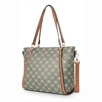Geantă damă casual de mână din piele ecologică cu monogramă Verde Nobo NBAG-R0090-C008
