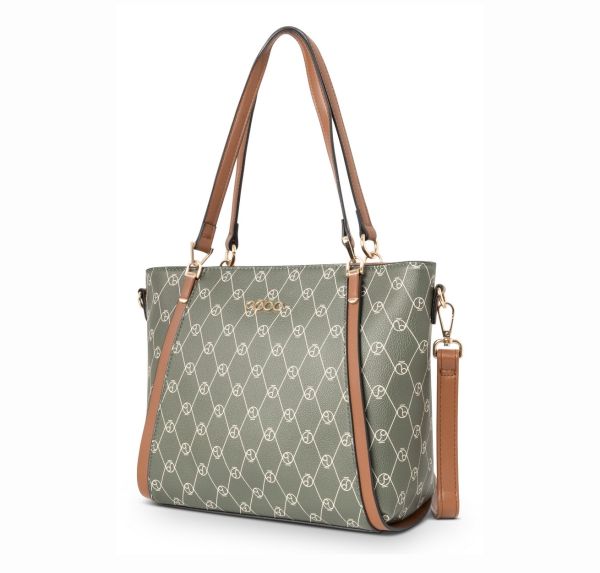 Geanta Casual Dama - Geantă damă casual de mână din piele ecologică cu monogramă Verde Nobo NBAG-R0090-C008
