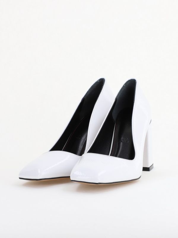 Pantofi Damă cu Toc Gros din Piele Ecologică texturată alb lac BS01AY2402748 122