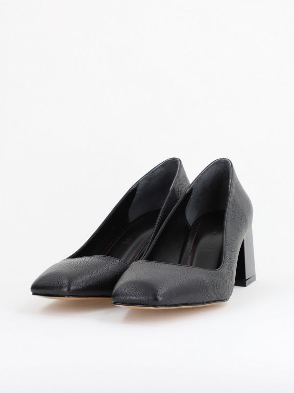 Pantofi Damă cu Toc Gros din Piele Ecologică texturată negru mat BS01AY2402746 120
