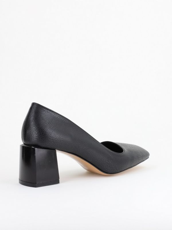 Pantofi Damă cu Toc Gros din Piele Ecologică texturată negru mat BS01AY2402746 122