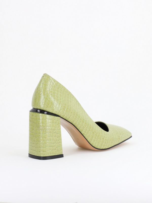 Pantofi Damă cu Toc Gros din Piele Ecologică texturată verde lac BS01AY2402751 126