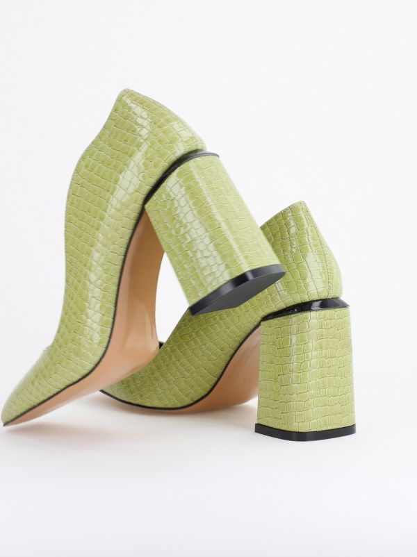 Pantofi Damă cu Toc Gros din Piele Ecologică texturată verde lac BS01AY2402751 120