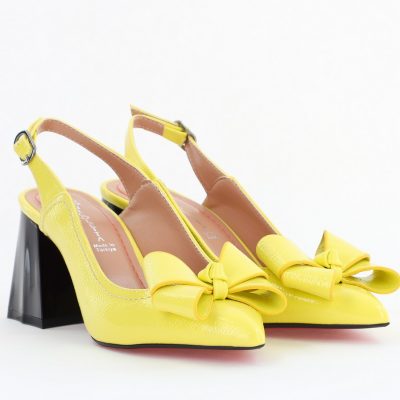 Pantofi damă cu Toc Eleganti Decupați cu Fundiță din Piele Ecologica culoare Galben- BS12000D2406662