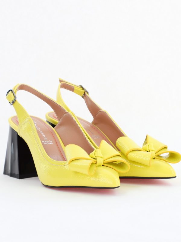 Pantofi damă cu Toc Eleganti Decupați cu Fundiță din Piele Ecologica culoare Galben- BS12000D2406662 119