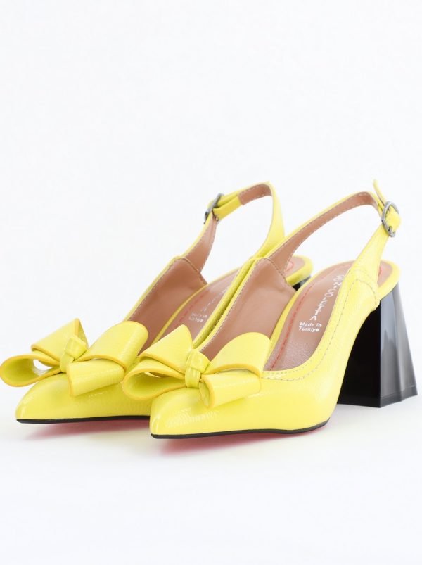 Pantofi damă cu Toc Eleganti Decupați cu Fundiță din Piele Ecologica culoare Galben- BS12000D2406662 120